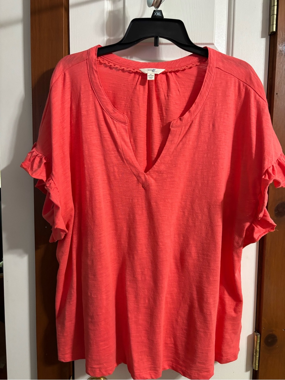 Terra & Sky Coral V-Neck Ruffle Sleeve Tunic